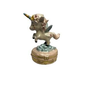 Unicorn Enamel And Rhinestone Trinket Box 3”